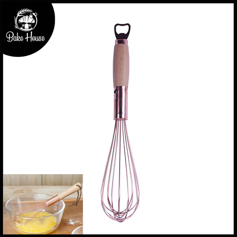 Stainless Steel Copper Colored Hand Whisk With Wooden Handle 13 Inch