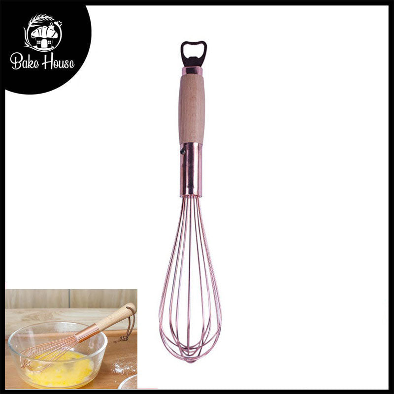 Stainless Steel Copper Colored Hand Whisk With Wooden Handle 15 Inch