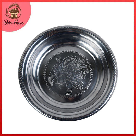 Stainless Steel Designed Round Serving Plate 27.5cm