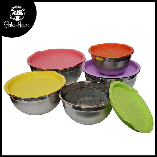 Stainless Steel Salad Bowl With Plastic Cover 5Pcs Set