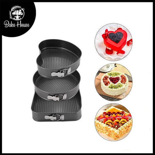 3 Shapes Cake Mold Non Stick Removable Base 20, 22 & 24 cm
