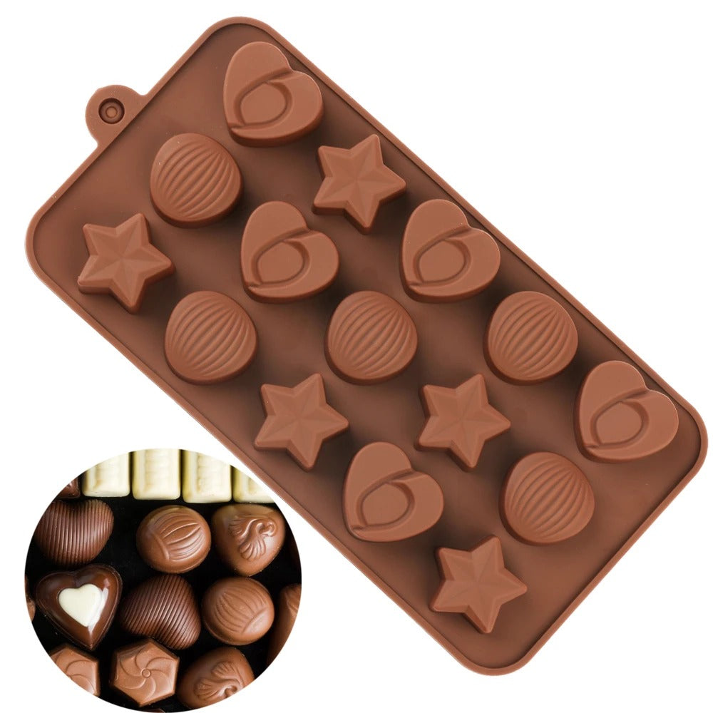 Star Heart Nut Shape Silicone Chocolate Mold 15 Cavity