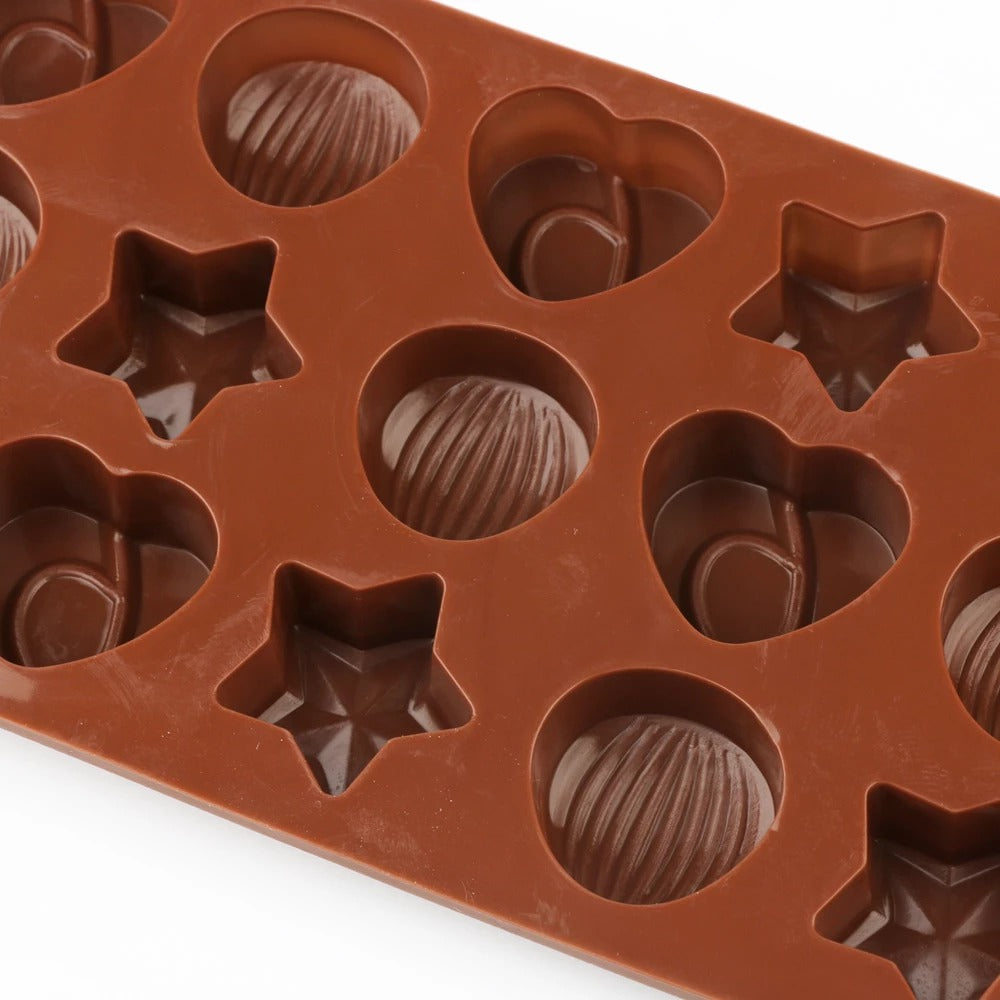 Star Heart Nut Shape Silicone Chocolate Mold 15 Cavity