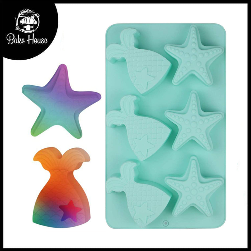 Starfish & Mermaid Silicone Mold 6 Cavity
