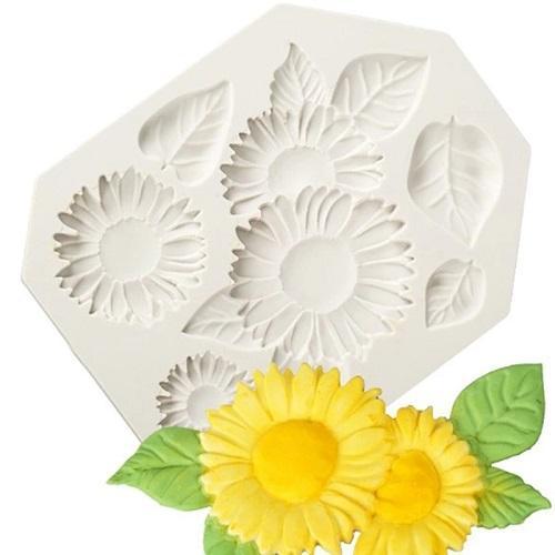 Sunflower With Leaves Silicone Fondant Mold