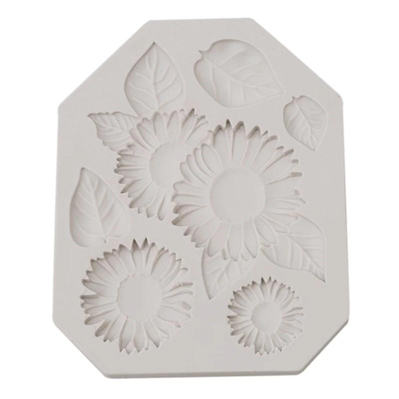 Sunflower With Leaves Silicone Fondant Mold