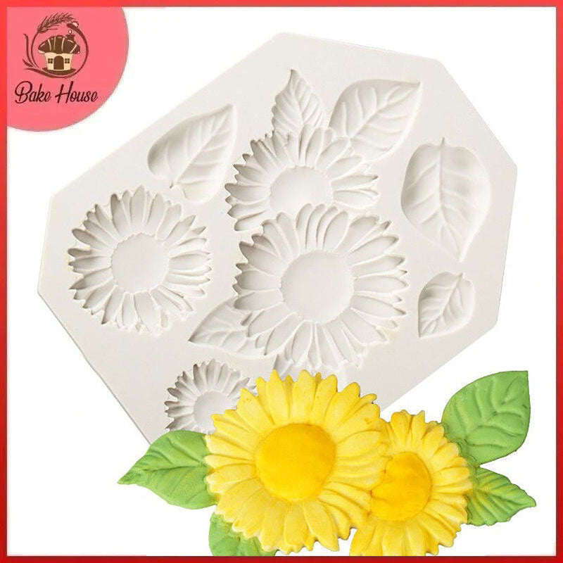 Sunflower With Leaves Silicone Fondant Mold