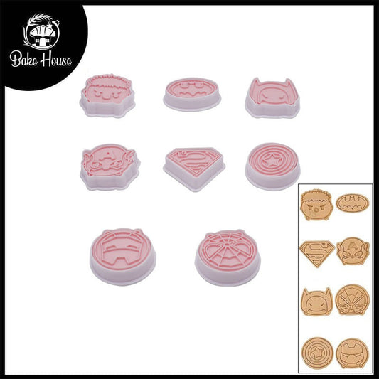 Super Hero Logo Theme Cookie And Fondant Plastic Cutters With Stamps 8 Pcs Set