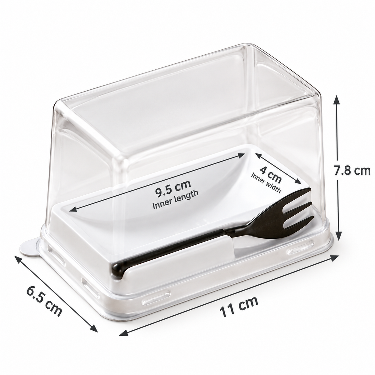 Disposable White Swiss Roll Box with Transparent Lid & Fork