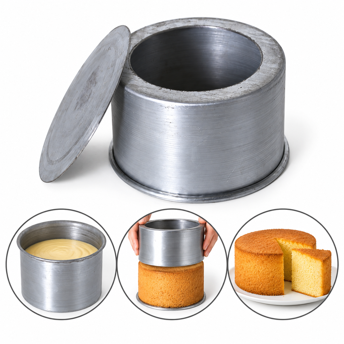 Round Cake Baking Mold with Loose Bottom Heavy Duty Galvanized Steel 4×4 Inch