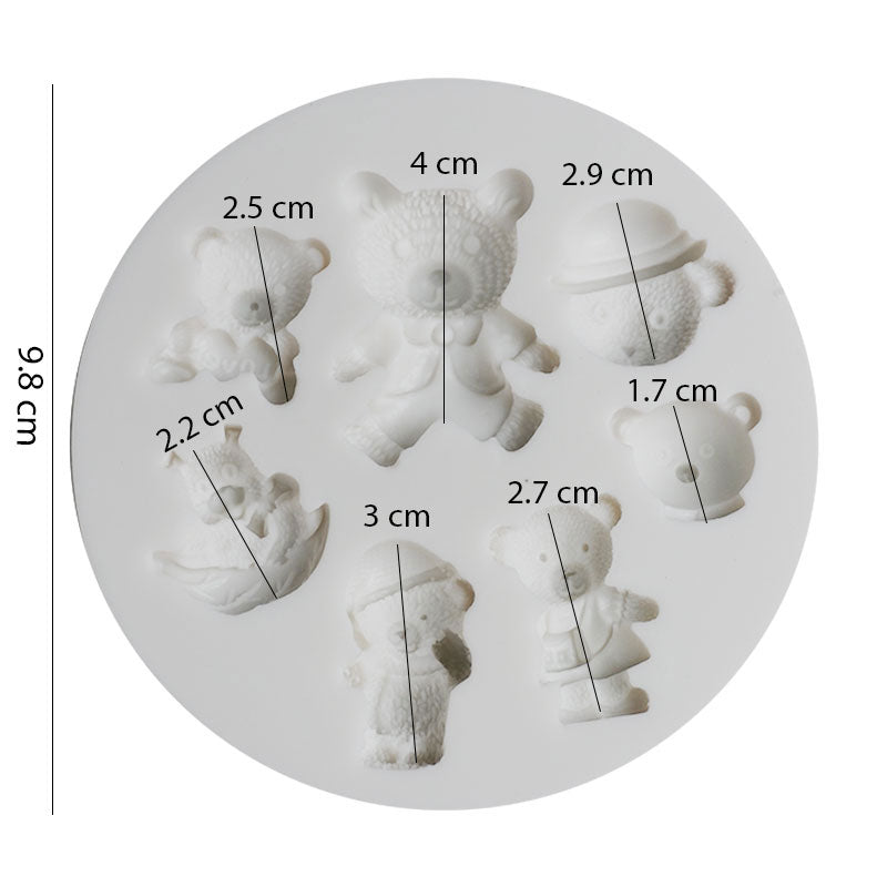 Teddy Bears Toys Silicone Fondant Mold 7 Cavity