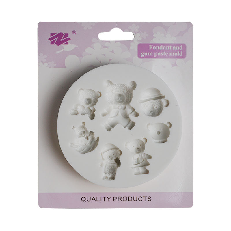 Teddy Bears Toys Silicone Fondant Mold 7 Cavity