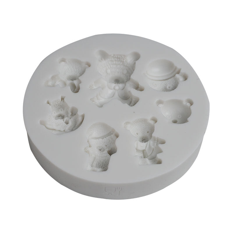 Teddy Bears Toys Silicone Fondant Mold 7 Cavity