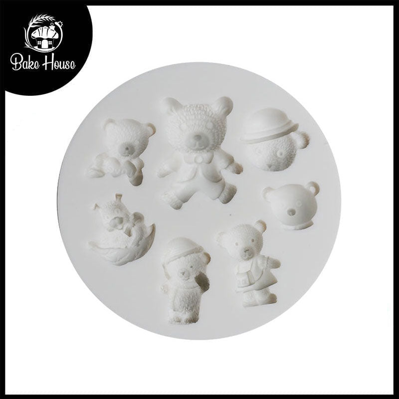 Teddy Bears Toys Silicone Fondant Mold 7 Cavity