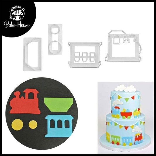 Train Fondant & Cookie Cutter 4Pcs Set Plastic