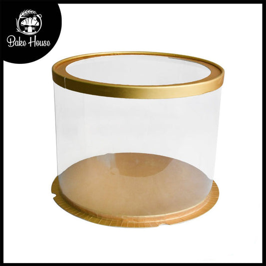 Transparent Cake Box Golden With Base & Lid 10.3 X 10.3 X 7 Inch
