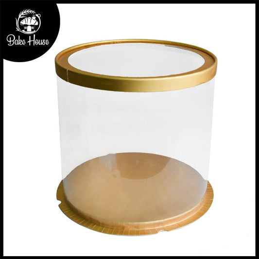 Transparent Cake Box Golden With Base & Lid 10.3 X 10.3 X 9.5 Inch