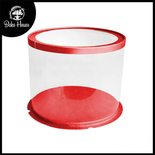 Transparent Cake Box Red With Base & Lid 10.3 X 10.3 X 7 Inch