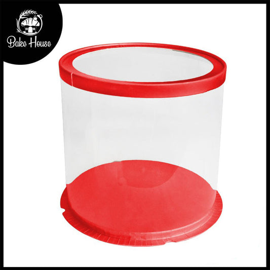 Transparent Cake Box Red With Base & Lid 10.3 X 10.3 X 9.5 Inch
