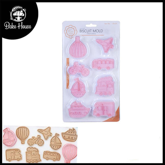 Transport Theme Cookie And Fondant Plastic Cutters With Stamps 8 Pcs Set