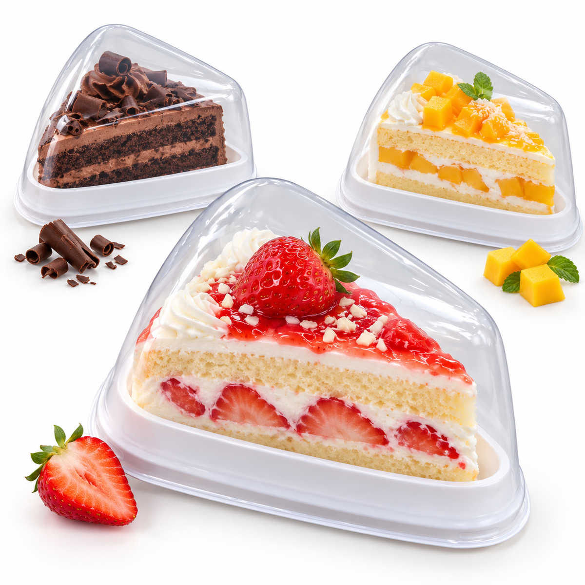 Rounded White Triangle Pastry Box with Transparent Lid