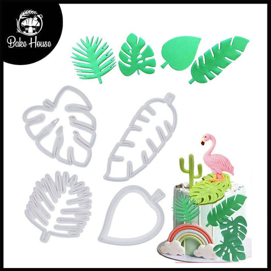 Tropical Leaves Fondant And Cookie Cutter 4Pcs Set Plastic