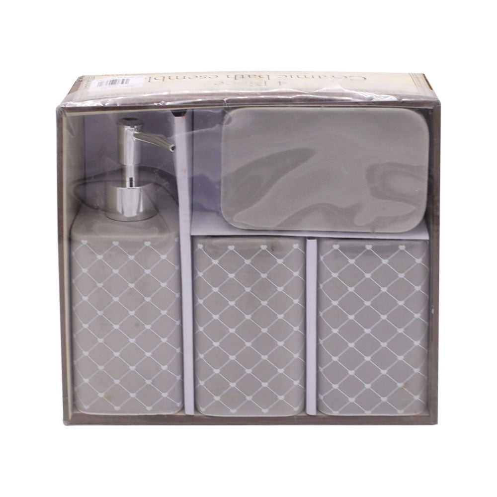 Net Patterned 4 Pcs Ceramic Bathroom Accessories Set