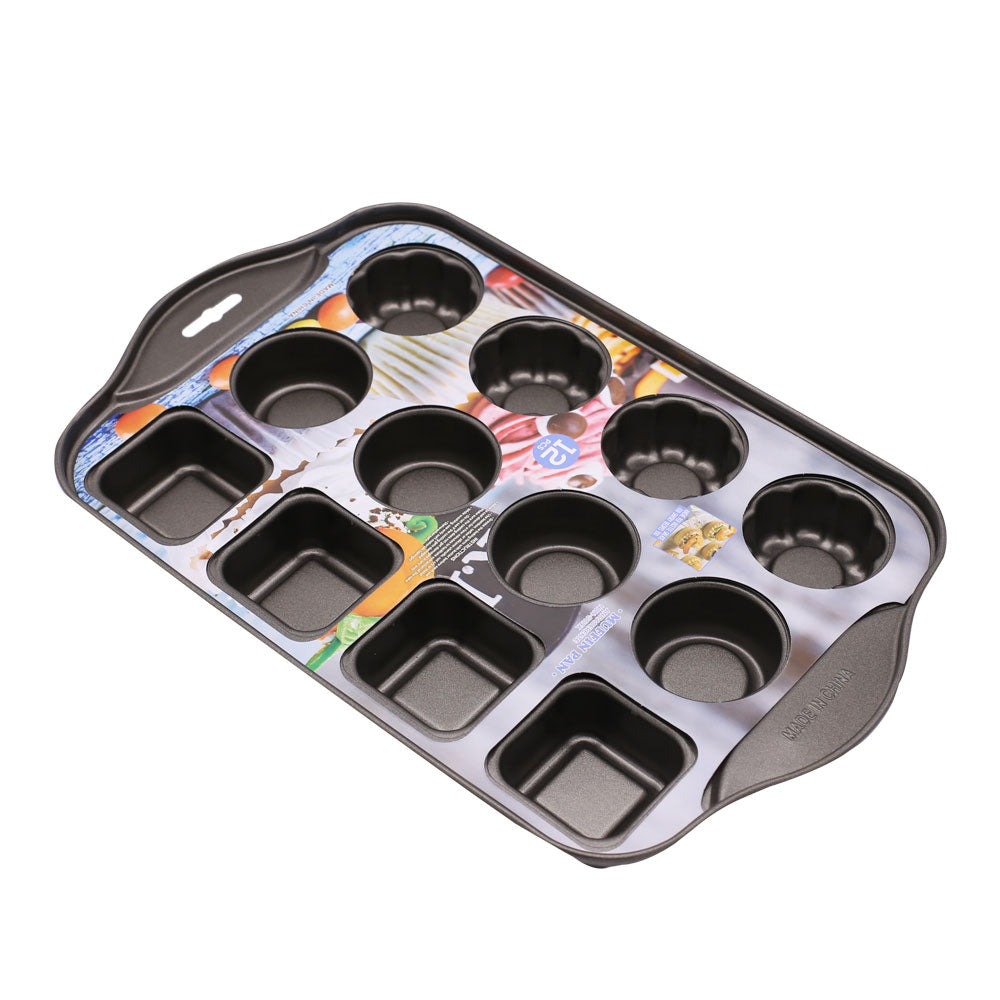 3 Shapes Muffin Cupcake Tray Non Stick 12 Cavity