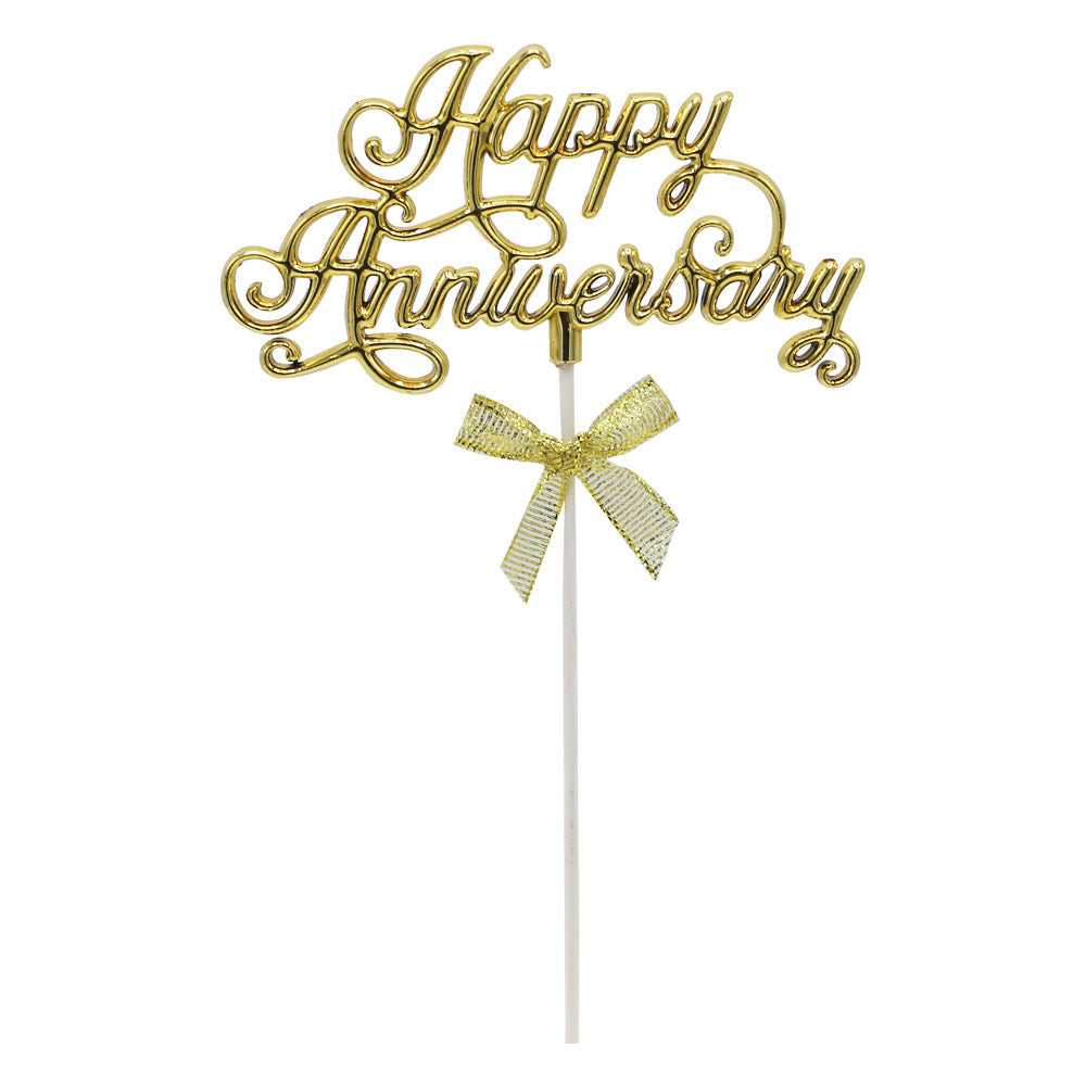 Happy Anniversary Cursive Writting Golden Cake Topper