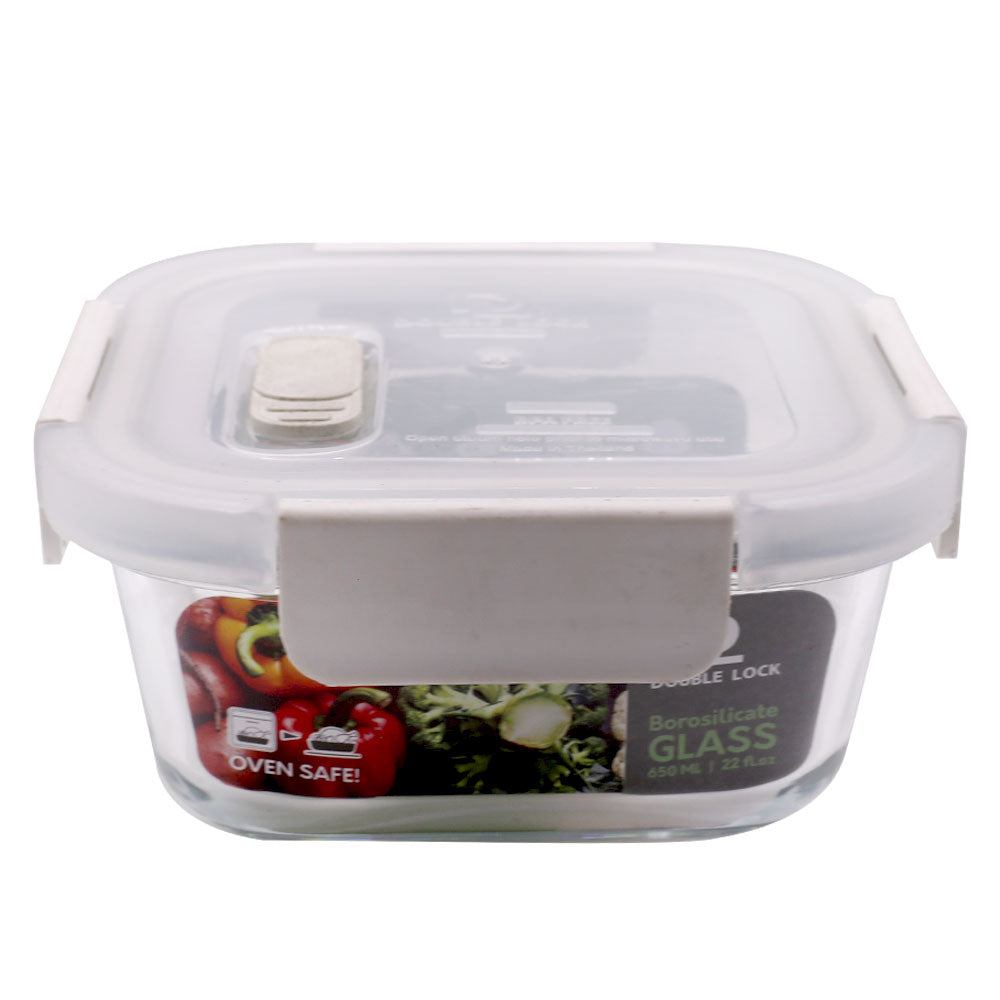 DL Airtight Borosilicate Glass Square Storage Box 650ml