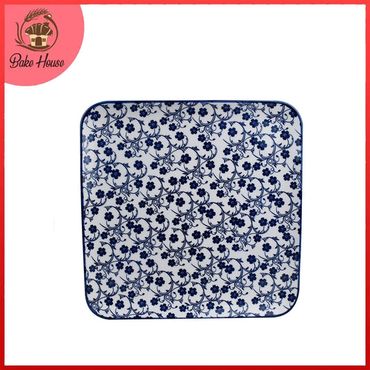 Danny Home Porcelain Blue Flower Square Flat Plate Small