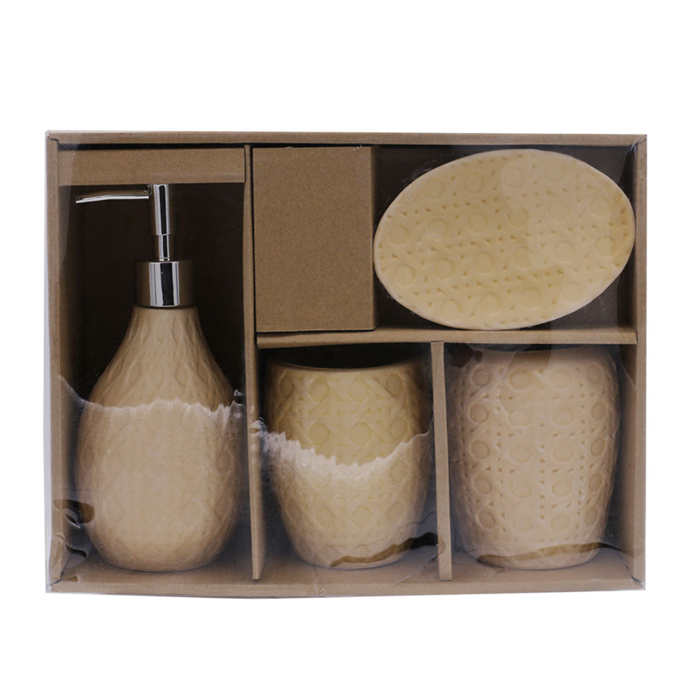 Hexagon Texture 4 Pcs Ceramic Bathroom Accessories Set
