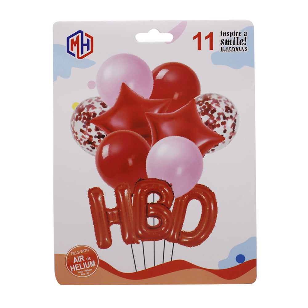 HBD Letters Shape Foil Balloons Red & Pink Design Wall Banner With Balloons For Party Decoration