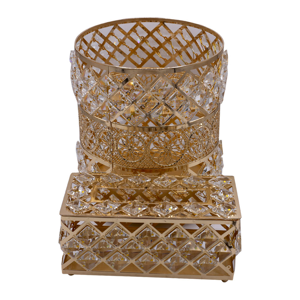 Dimond Stones Design Decor Fancy Dustbin And Tissue Box Holder Set