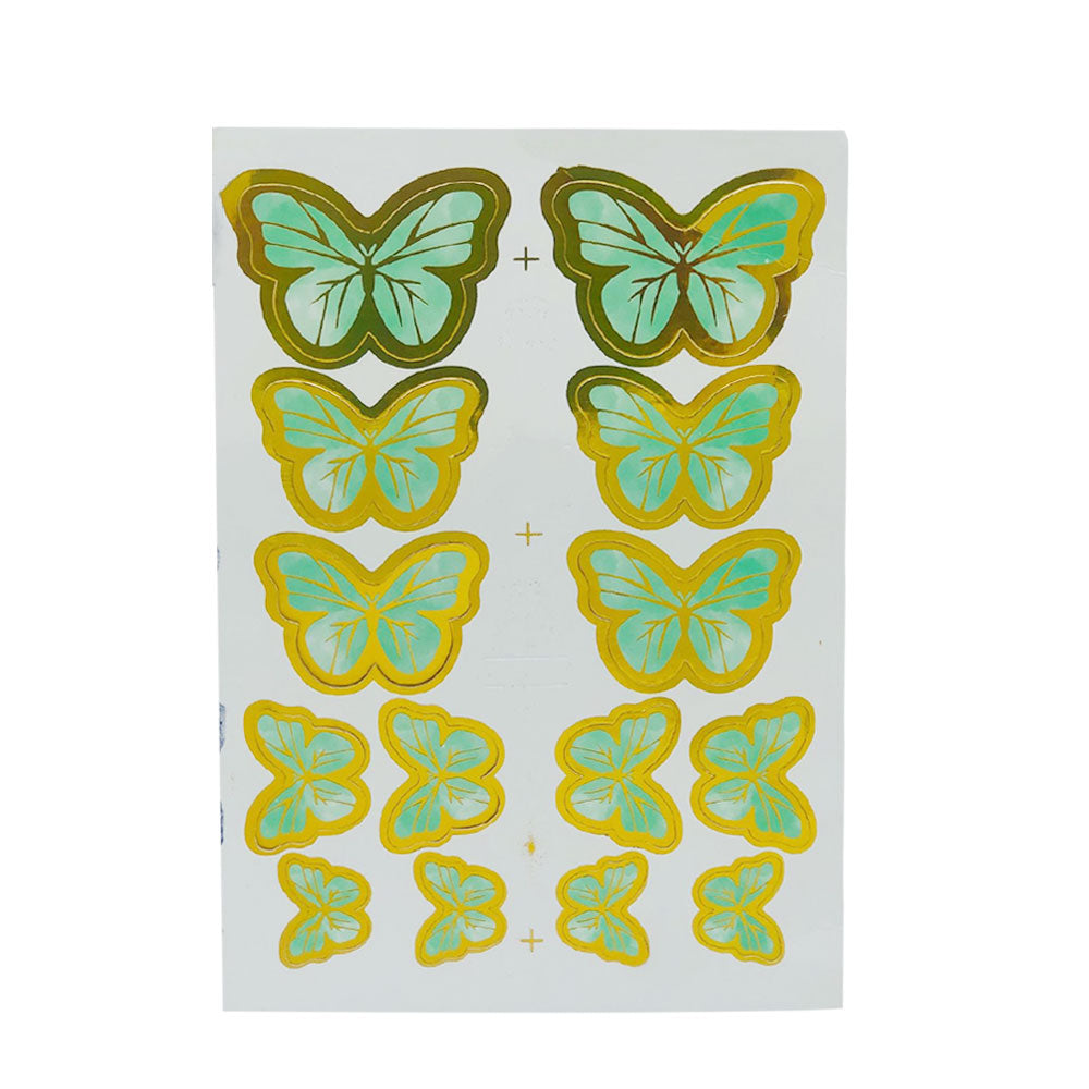 Green Color Butterflies Cake Topper 14 Pcs Pack