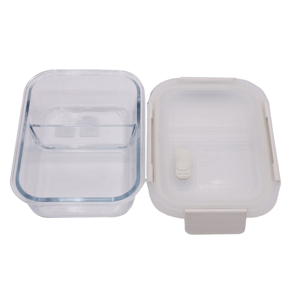 DL Airtight Borosilicate Glass Rectangle Storage Box 2 Compartments
