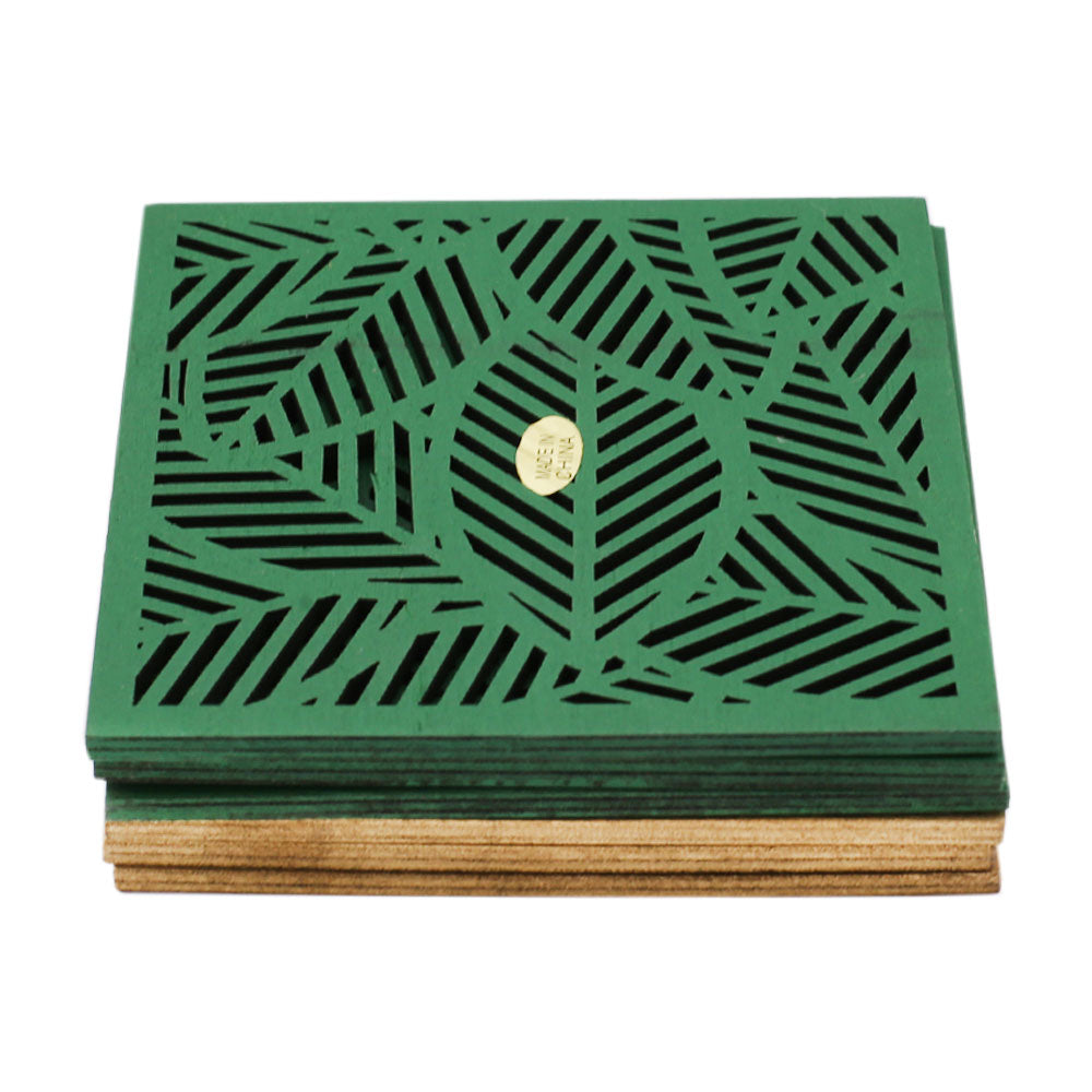 Square Leaf Design Wooden Tea Coasters 6pcs Set