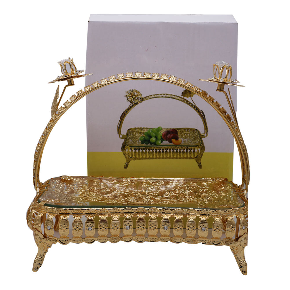 Rectangle Fruit Metal Basket With Glass Plate