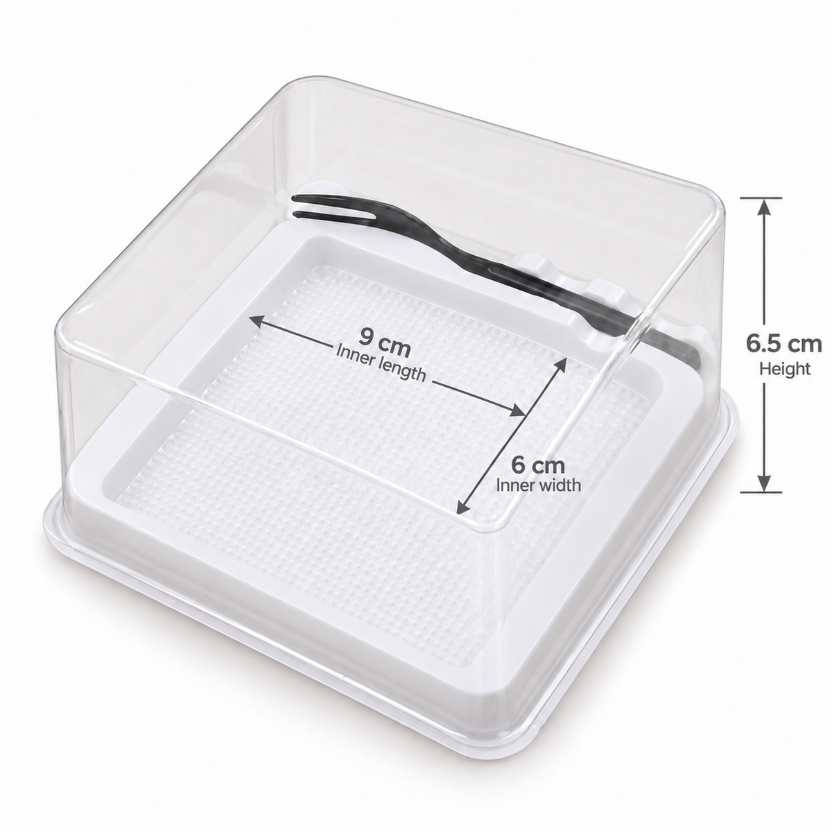 Disposable White Rectangular Cake Box with Transparent Lid & Fork