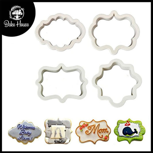 Vintage Plaque Frame Fondant Cutter 4Pcs Set Plastic