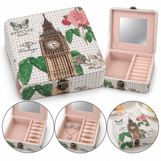 Vintage Big Ben Jewellery Organizer Box with Mirror & Ring Slots