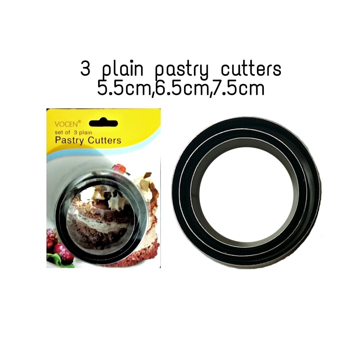 Vocen Set Of 3 Plain Pastry Cutters Stainless Steel