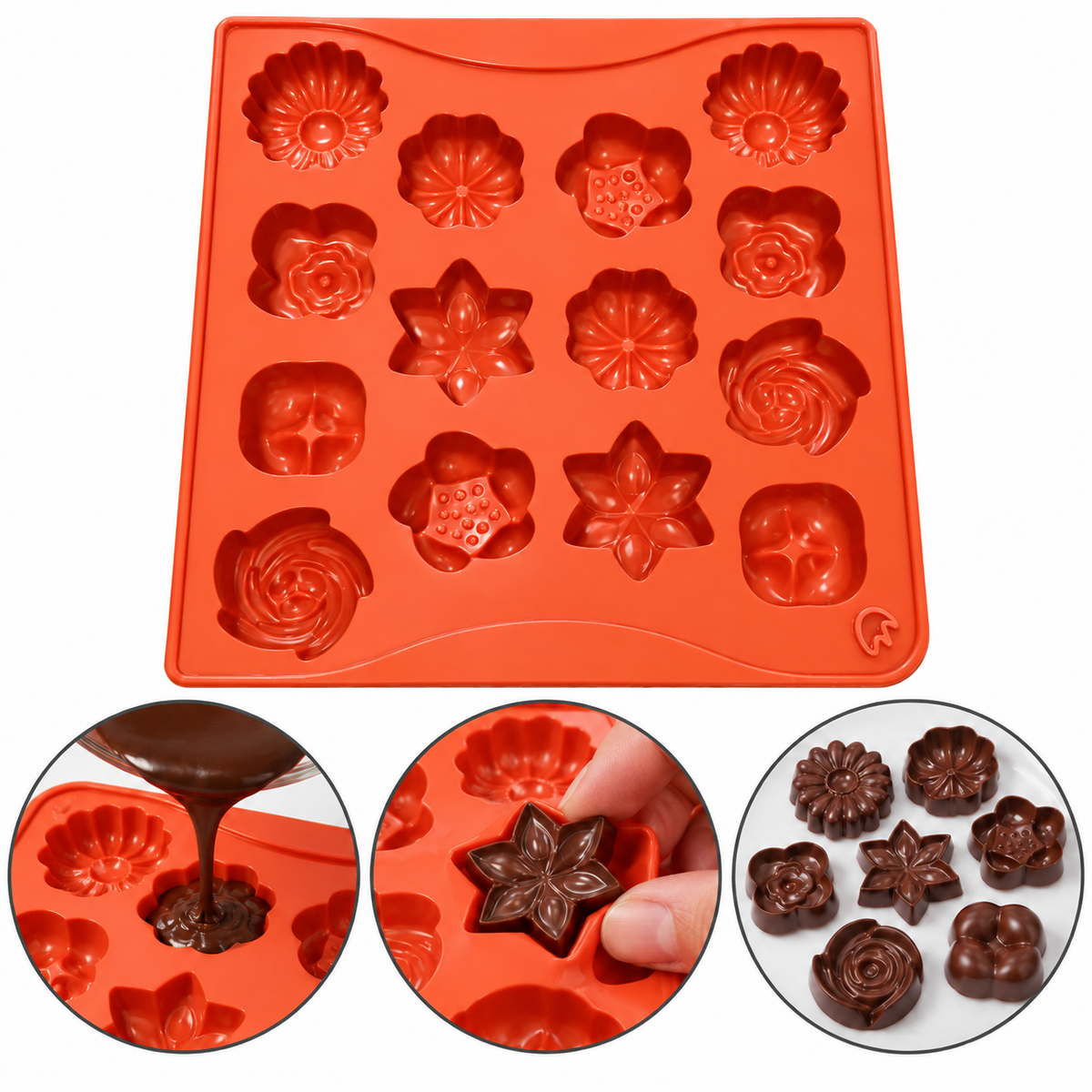 Different Shape Flower Silicone Chocolate Mold 14 Cavity