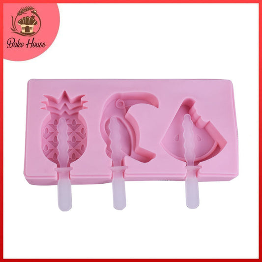 Watermelon Slice, Pineapple & Toucan Bird Silicone Popsicle Mold 3 Cavity