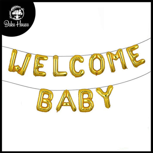 Welcome Baby Letters Shape Foil Balloons Wall Banner For Party Decoration Golden