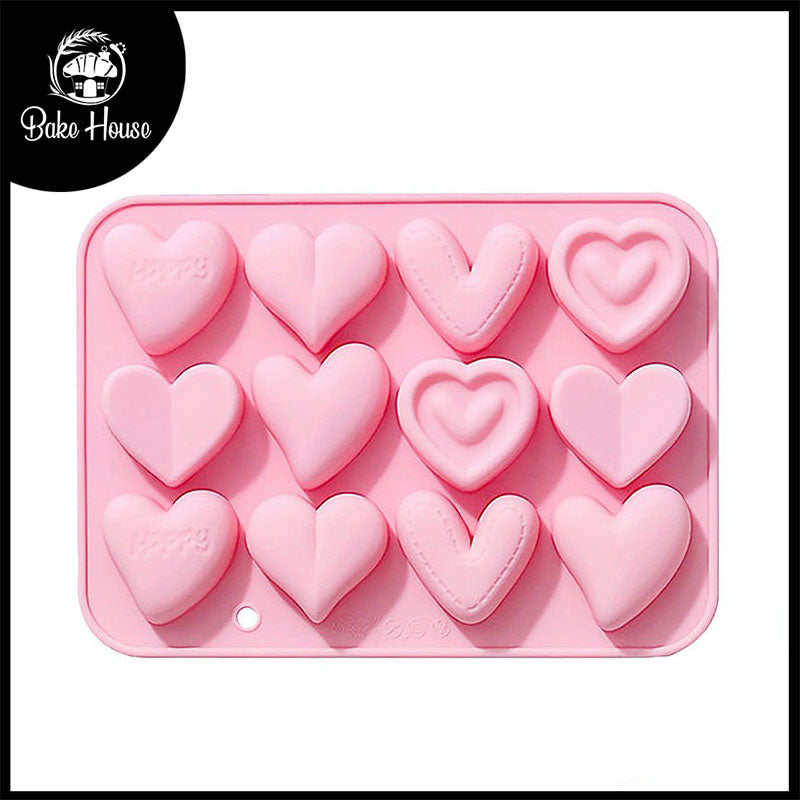 Mult Design Hearts Silicone Fondant & Chocolate Mold 12 Cavity