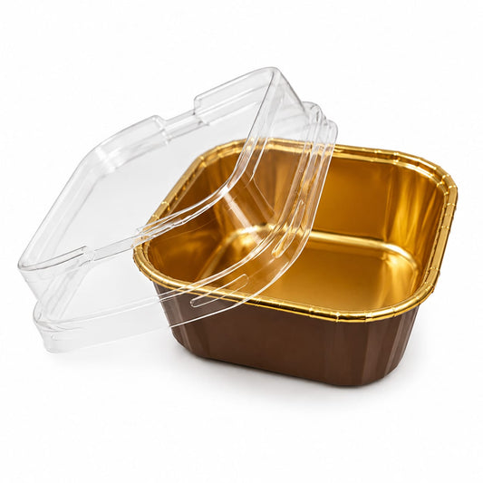 50Pcs Paper Foil Square Cupcake Liner Brown With Lid