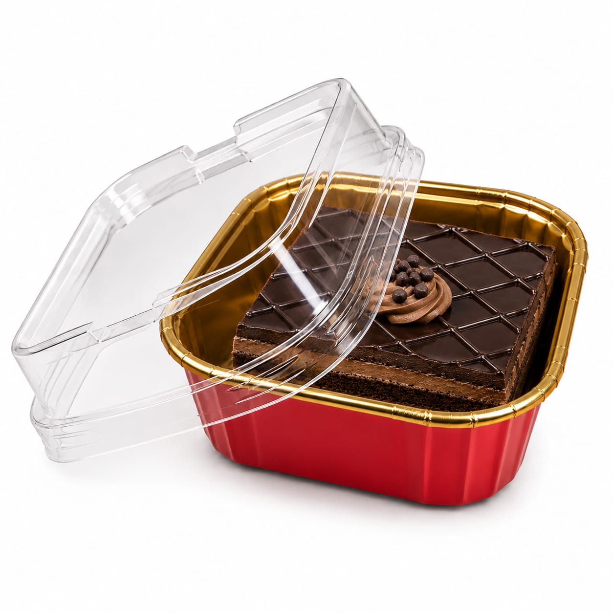 50Pcs Paper Foil Square Cupcake Liner Red With Lid