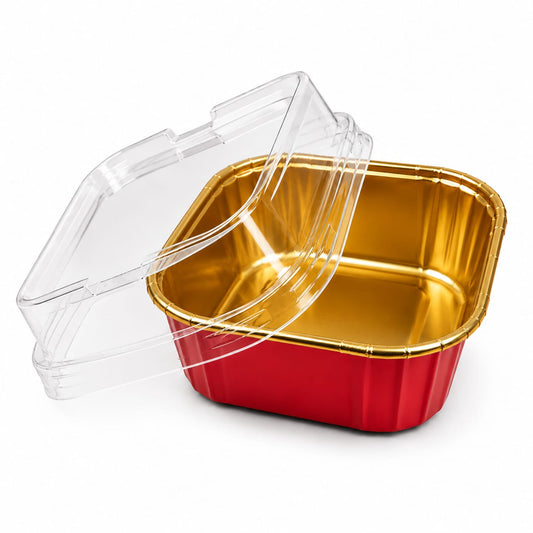 50Pcs Paper Foil Square Cupcake Liner Red With Lid