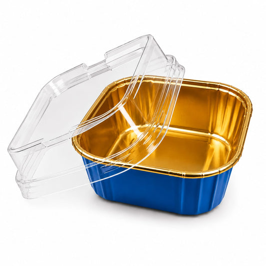 50Pcs Paper Foil Square Cupcake Liner Blue With Lid